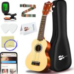 Everjoys Soprano Ukulele Beginner Pack-21 Inch w/Rainbow String Free Online Lesson Gig Bag Fast Learn Songbook Digital Tuner Pick All in One Kit
