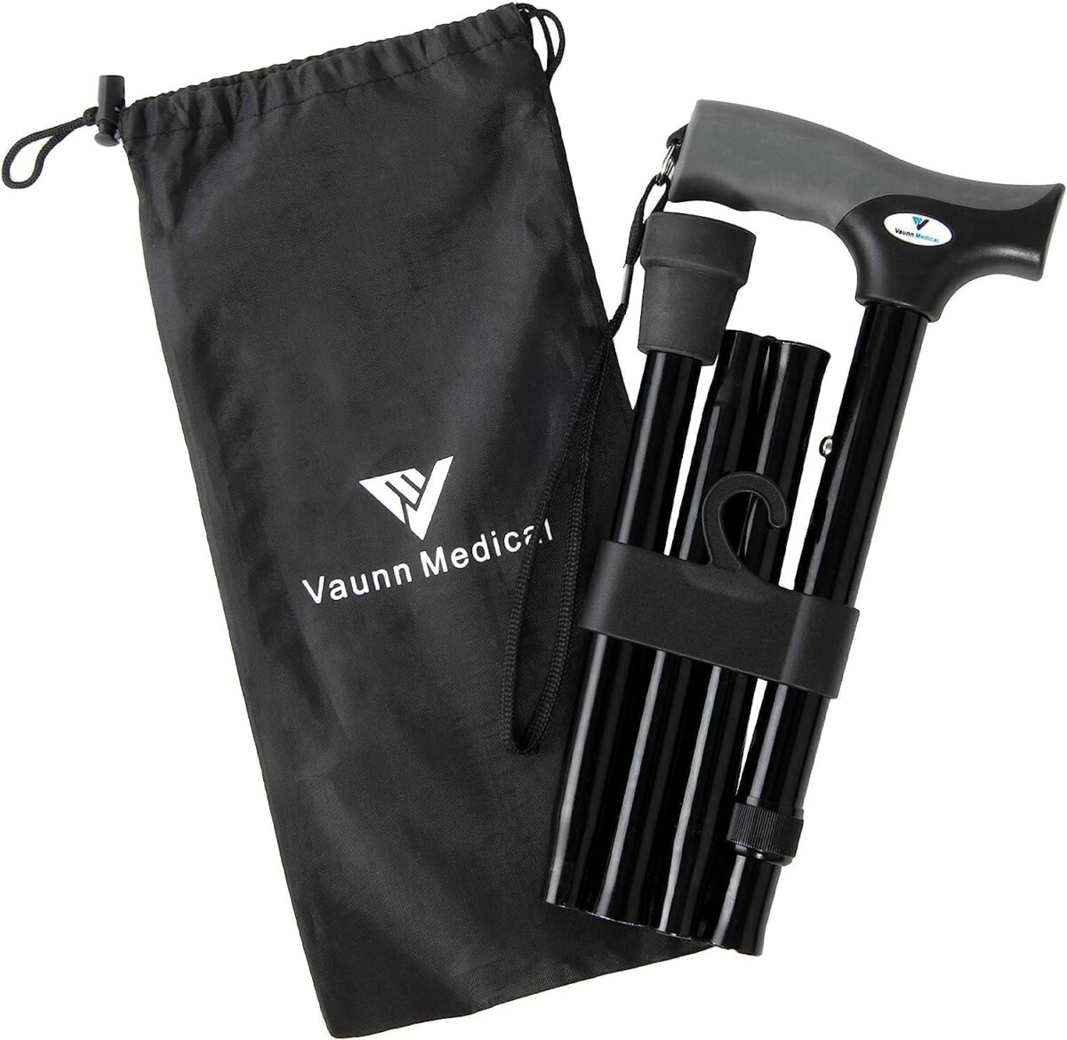 FSA/HSA Eligible, Vaunn Medical Easy Grip Height Adjustable Folding Cane/Walking Stick with Strap/Pouch- Compact, Portable, and Safe Walking Assistant- Non-Slip Grip Handle- Men, Women, Elderly - Image 1