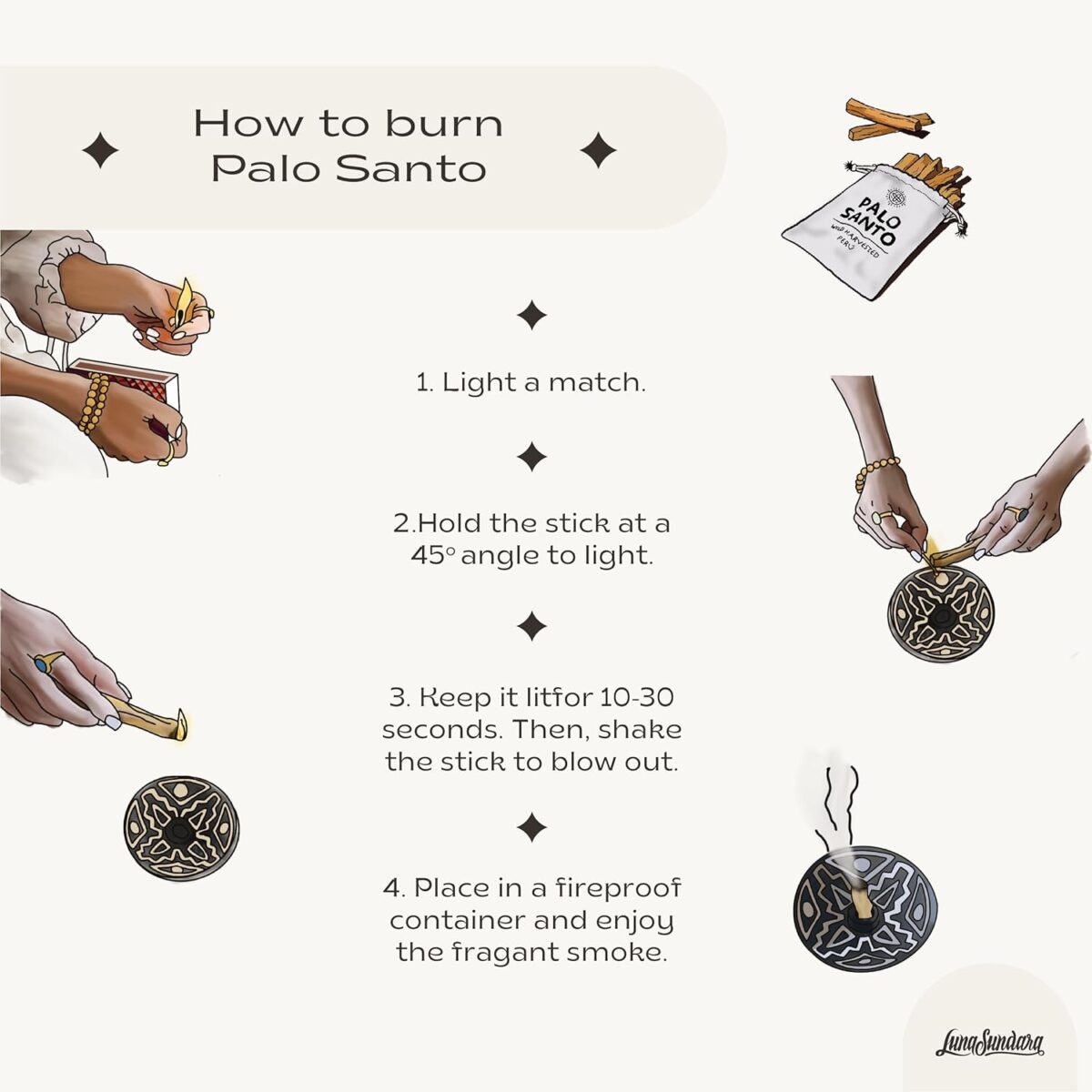 Luna Sundara Palo Santo Sticks from Peru Sustainably Wild Harvested Quality Hand Picked 100 Grams Authentic Smudge Sticks Includes a Reusable Drawstring Bag. - Image 2