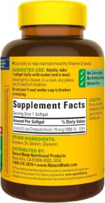 Nature Made Vitamin D3 1000 IU (25 mcg), Dietary Supplement for Bone, Teeth, Muscle and Immune Health Support, 300 Softgels, 300 Day Supply - Image 8