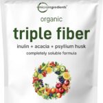 Organic Fiber Supplement (Inulin, Acacia, Psyllium Husk), 2 Pounds, 3-in-1 Formula, Daily Soluble Fiber, Unflavored, Prebiotics Supplement for Digestive Health, Hunger Control, Vegan