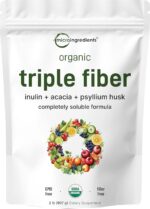 Organic Fiber Supplement (Inulin, Acacia, Psyllium Husk), 2 Pounds, 3-in-1 Formula, Daily Soluble Fiber, Unflavored, Prebiotics Supplement for Digestive Health, Hunger Control, Vegan