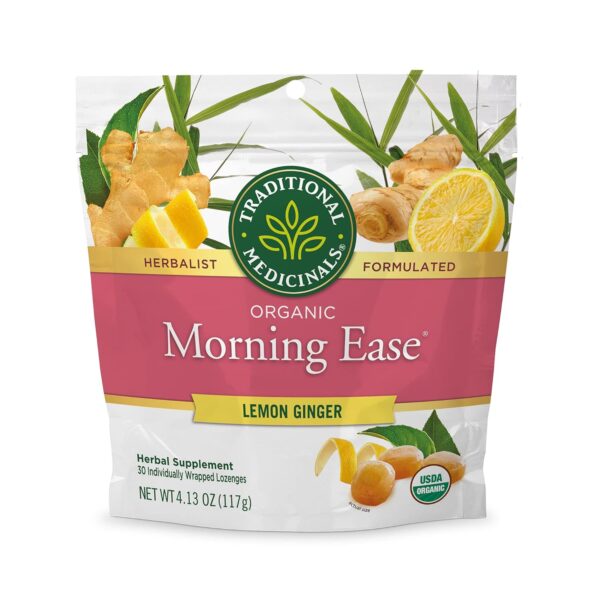 Traditional Medicinals Lozenges, Organic Morning Ease Lemon Ginger, Relieves Nausea & Morning Sickness Associated w/Normal Pregnancy, 30 Individually Wrapped Lozenges