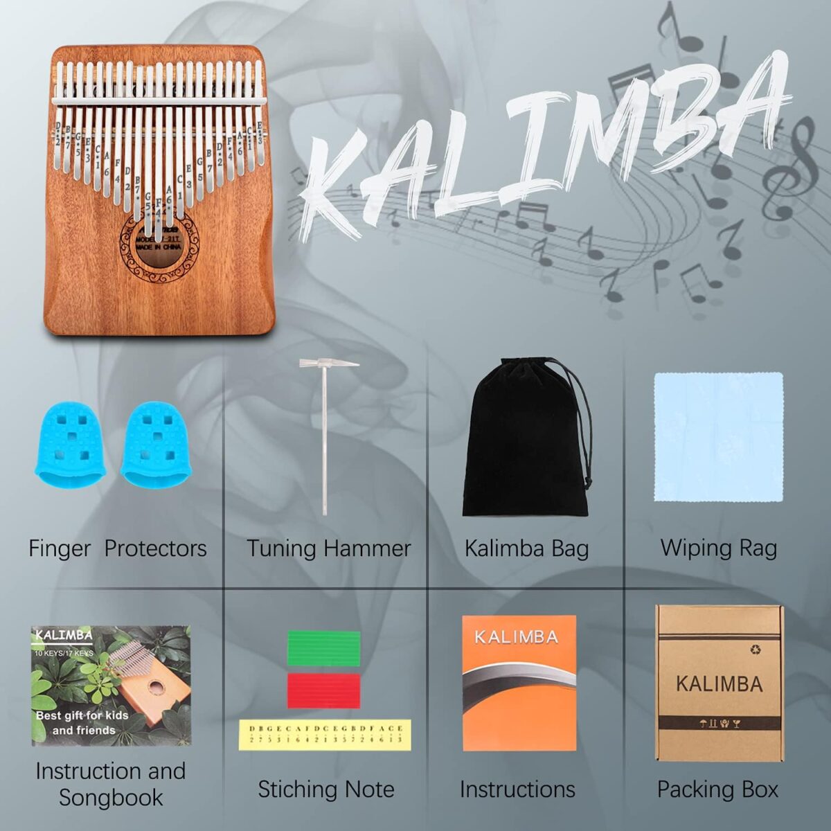Kalimba Thumb Piano,YUNDIE Portable 21 Keys Mbira Finger Piano with Tune Hammer and Study Instruction,Musical Instruments Gift for Kid Adult Beginners Professional(Brown) - Image 4