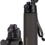 Collapsible Water Bottles 20oz, Leak Proof, BPA-Free, Foldable Silicone Travel Water Bottle with Straw Strap for Cycling, Hiking, Outdoors