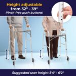Drive Medical 10210-1 2-Button Folding Walker with Wheels, Rolling Walker, Front Wheel Walker, Lightweight Walkers for Seniors and Adults Weighing Up To 350 Pounds, Adjustable Height, Silver - Image 3
