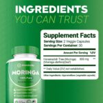 Moringa Powder Capsules - Pure Nutrient-Rich Moringa Powder - A Natural Green Antioxidant Superfood - Supports Energy, Skin Health, Gut Health+ - w/Essential Vitamins & Amino Acids A1 - Pack of 2 - Image 2