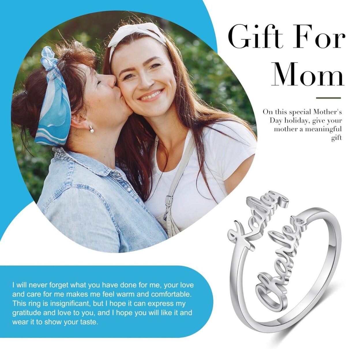 Personalized Name Ring for Women, Custom Promise Ring for Her Adjustable Couples Rings with 2 Names Personalized Jewelry Gift for Women Mother BFF - Image 3