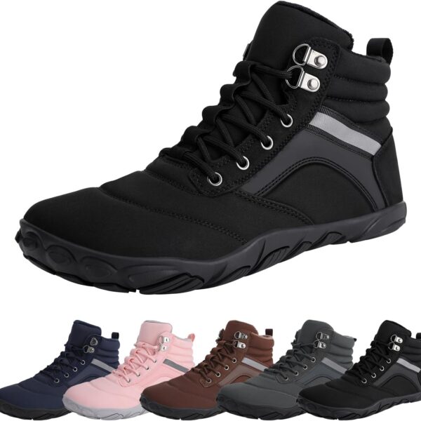 Womens Mens Winter Barefoot Boots Warm Minimalist Wide Toe Box Snow Boots Zero Drop Sole Outdoor Water Resistant Ankle Booties