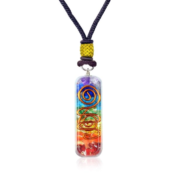 Handmade Orgonite Crystal Seven Chakra Pendant with Adjustable Cord - Orgone Healing Stone Necklace for Spiritual Balance, Meditation, Yoga, Reiki, Gift for Men and Women
