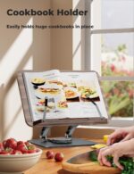 Tounee Book Stand for Reading, Adjustable Book Holder with 360° Swivel Base, Foldable Cookbook Stand Recipe Book Holder with Elastic Page Clips for Music Scores, Recipe, Tablet, Laptop-Gray - Image 3