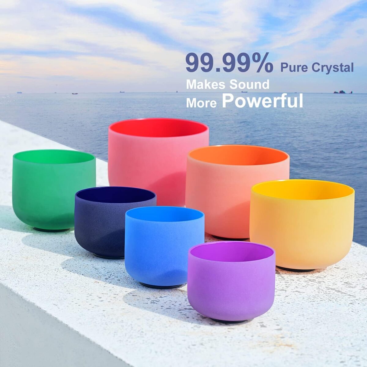 Set Of 7 PCS 440HZ 6-12 Inch Colored Frosted Chakra Quartz Crystal Singing Bowls Sound Healing Instrument with 2 PCS Travel Carry Case Bag for Meditation - Image 4