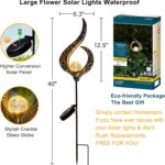 HOMEIMPRO Outdoor Garden Solar Lights Stake，Crackle Glass Globe,Metal Flower Waterproof LED Fairy Lights for Pathway,Lawn,Patio or Courtyard,Gardening Gift (Bronze) - Image 4