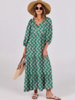 ANRABESS Womens Boho Maxi Dresses 2025 Summer V Neck Puff Sleeve Floral Flowy Swing Casual Long Dress - Image 7