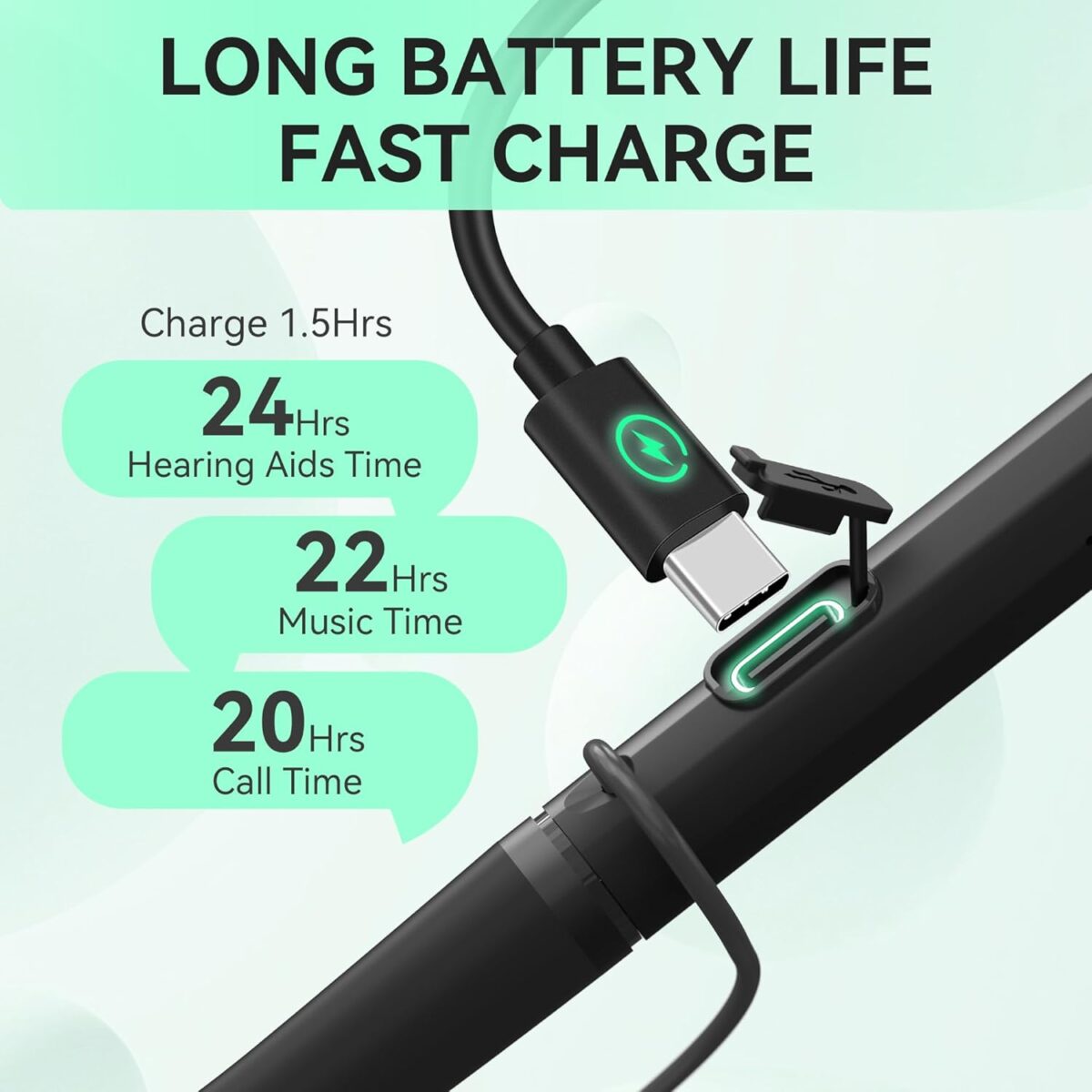 Hearing Amplifiers Black, Neckband Hearing Aids for Seniors, Rechargeable Hearing Amplifier Aid Bluetooth Headphones with Noise Cancelling - Image 2