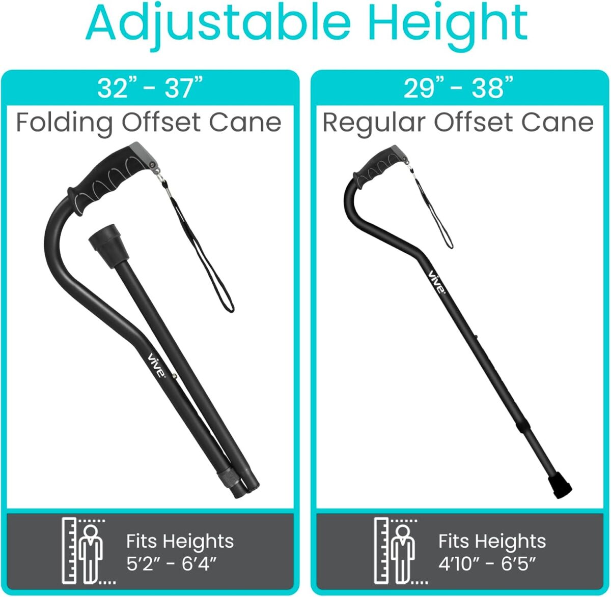 Vive Walking Cane for Women, Men, Elderly - Patented Offset Grip - Lightweight Adjustable Walking Aid with a Non-Slip Tip - Sturdy Balancing Mobility Aid for Seniors - Image 5