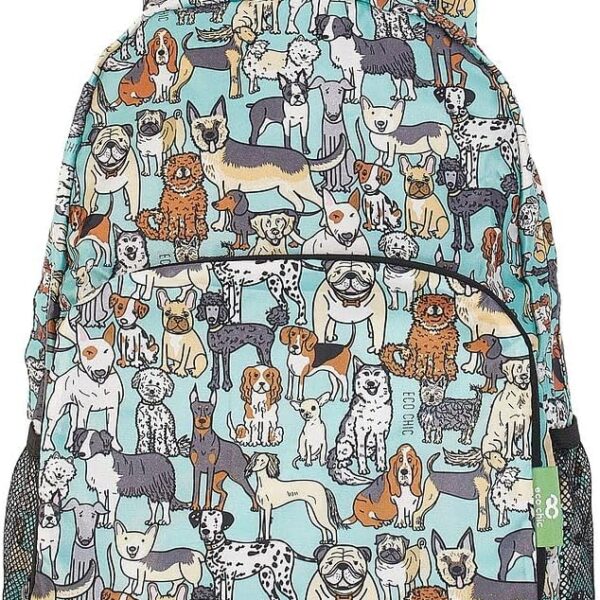 ECO CHIC Hiking Lightweight Packable Backpack - Foldable Daypack for Travel & Hiking & Outdoor Adventures - Waterproof Backpack from Recycled Materials (Dogs Teal)