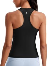CRZ YOGA Seamless Womens Breathable Workout Tank Tops Racerback High Neck Sleeveless Running Athletic Shirts