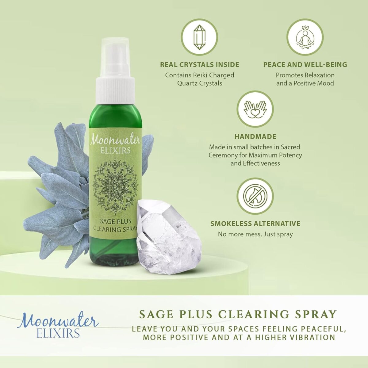 White Sage Smudge Spray for Spiritual Cleansing & Aura Protection, Sage Spray for Cleansing Negative Energy & Protection, Home & Meditation, Clear Quartz Reiki Energized Aromatherapy Room Spray - 4oz - Image 5