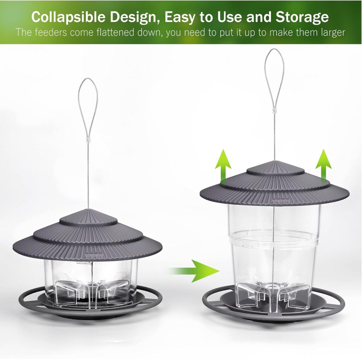 Bird Feeders for Outdoors, eWonLife Bird Feeder Outside Hanging, Squirrel Proof, Easy Clean and Fill, Adjustable Feeder with Sturdy Wire and Roof, Plastic, for Garden, Backyard, Terrace(25 OZ/Pack) - Image 5