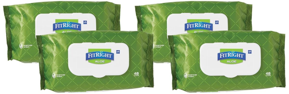 Medline FitRight Select Premium Personal Cleansing Wipes, 8 x 12, Fragrance-Free, White, 48/Pack (Pack of 4) - Image 1