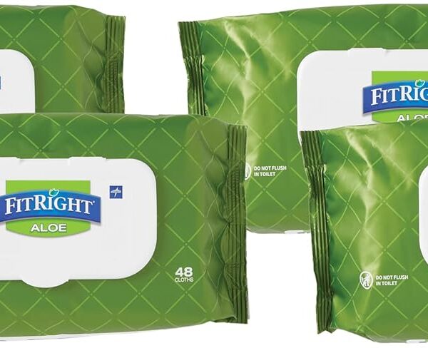 Medline FitRight Select Premium Personal Cleansing Wipes, 8 x 12, Fragrance-Free, White, 48/Pack (Pack of 4)