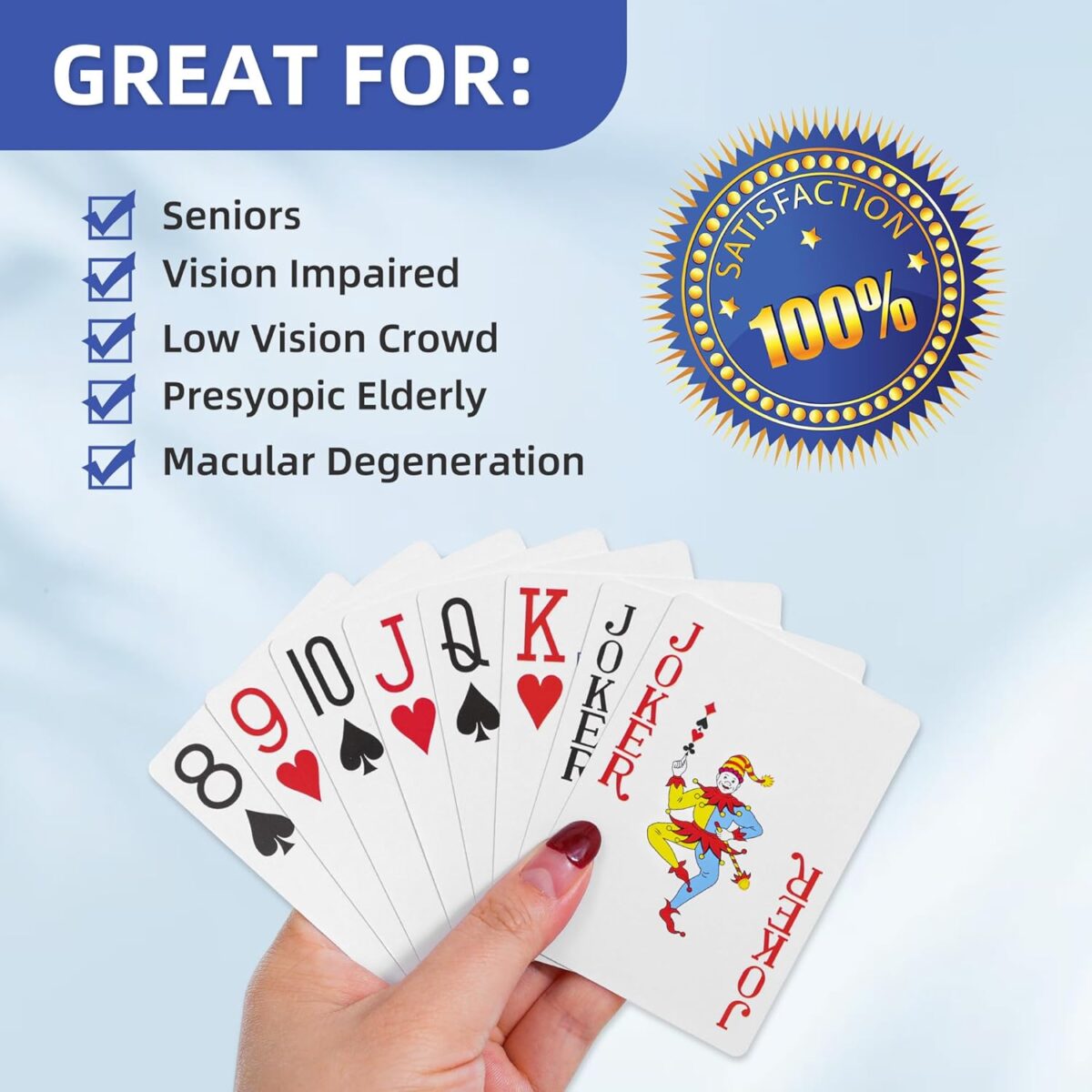 Playing Cards Large Print for Adults - 2 Pack, Large Print Playing Cards for Seniors, Vision Impaired, Low Vision Crowd, for Blackjack, Euchre, Canasta Card Game - Image 2