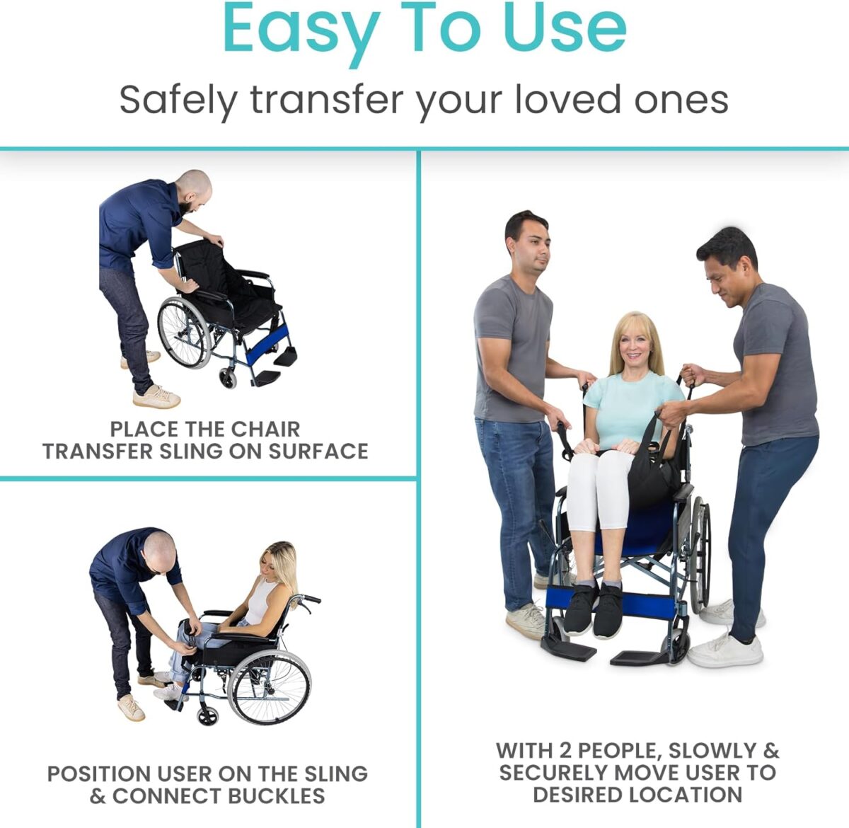 Vive Transfer Sling for Elderly & Disabled - Patient Transfer Lift Assist Device for Wheelchair - Transfer Board Alternative for Stairs, Chairs & Cars - Portable Stair Lift for Seniors & Adults - Image 7