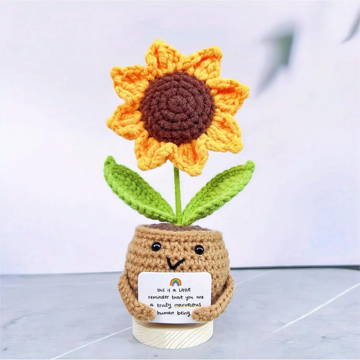 Gossby Handmade Positive Sunflower Doll Crochet with Card - This is A Little Reminder - Appreciation Gift for Coworker, Friend, Teacher, Sister, Mom - Christmas, Birthday, Thank You Gift Women, Men - Image 6