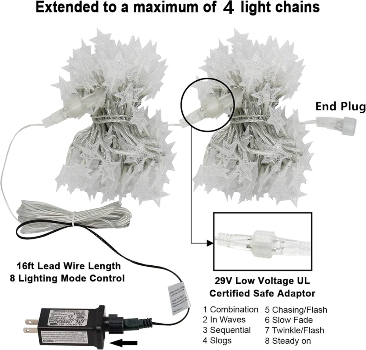 Twinkle Star 100 LED Star String Lights, 33FT Plug in Fairy String Lights Waterproof, Extendable for Indoor, Outdoor, Wedding Party, Christmas Tree, New Year, Ramadan, Garden Decoration, Warm White - Image 5