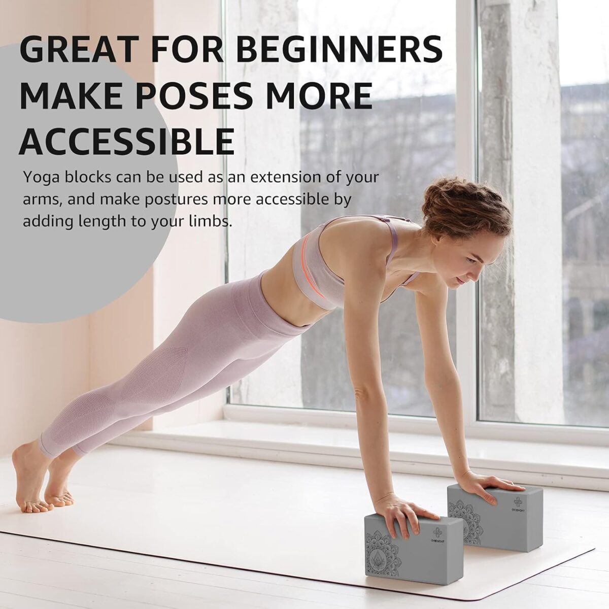 Overmont Yoga Block 2 Pack Supportive Latex-Free EVA Foam Soft Non-Slip Surface for General Fitness Pilates Stretching and Meditation 9"x6"x3" Yoga Strap Included - Image 2