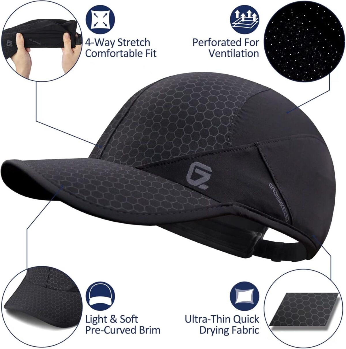 GADIEMKENSD Stretch Running Hat with Soft Brim, Quick Dry, Unstructured, Unisex-Adult - Image 2