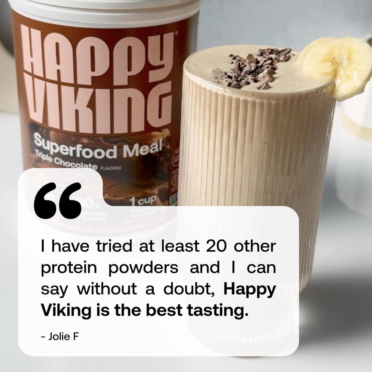 Happy Viking Triple Chocolate Protein + Superfoods Powder, Created by Venus Williams, 20G Protein, Low Carb, Keto, Vegan, Gluten-Free, Non-GMO, Complete Meal Replacement, 1 Canister (24 oz.) - Image 5