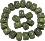 rockcloud Green Jade Rune Stones Tumbled Engraved Lettering Crystal Set for Wicca Crystals Healing Chakra Reiki