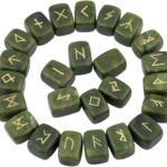 rockcloud Green Jade Rune Stones Tumbled Engraved Lettering Crystal Set for Wicca Crystals Healing Chakra Reiki