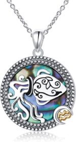 Alphm 12 Constellation Necklace 925 Sterling Silver Zodiac Sign Coin Pendant Necklaces Abalone Shell Astrology Horoscope Jewelry Birthday Gifts for Women