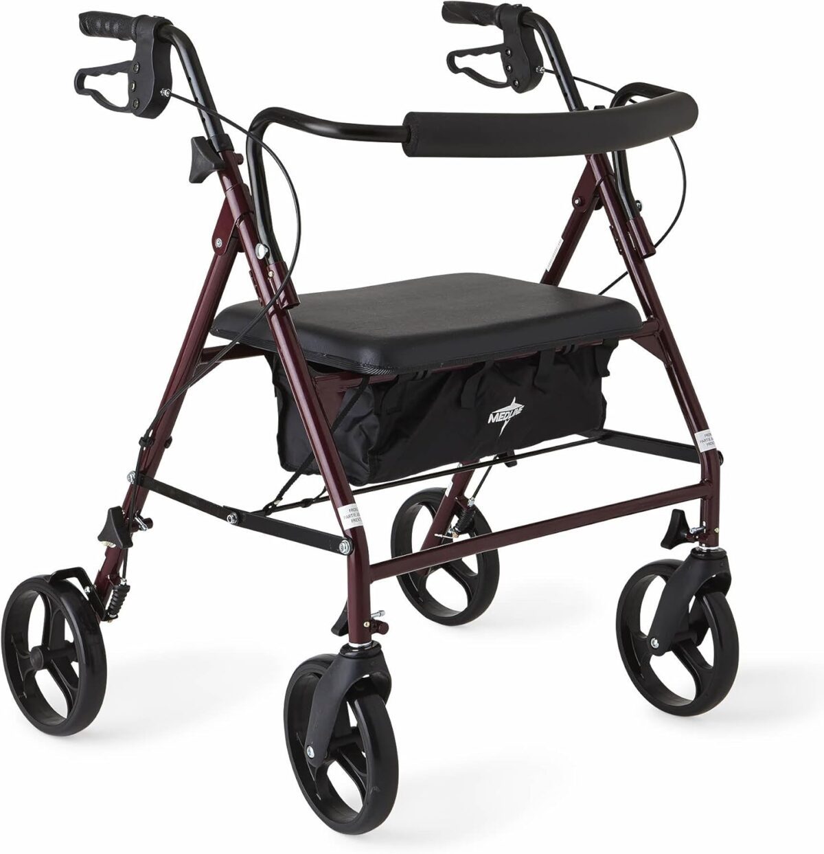 Medline Large Steel Bariatric Rollator Walker with Adjustable Handles,Padded Seat & Backrest,Burgundy, 500 lb.Weight Capacity,Foldable, Under Seat Storage,8" Wheels,Rolling Walker For Seniors & Adults - Image 1
