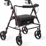 Medline Large Steel Bariatric Rollator Walker with Adjustable Handles,Padded Seat & Backrest,Burgundy, 500 lb.Weight Capacity,Foldable, Under Seat Storage,8" Wheels,Rolling Walker For Seniors & Adults