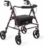 Medline Large Steel Bariatric Rollator Walker with Adjustable Handles,Padded Seat & Backrest,Burgundy, 500 lb.Weight Capacity,Foldable, Under Seat Storage,8" Wheels,Rolling Walker For Seniors & Adults