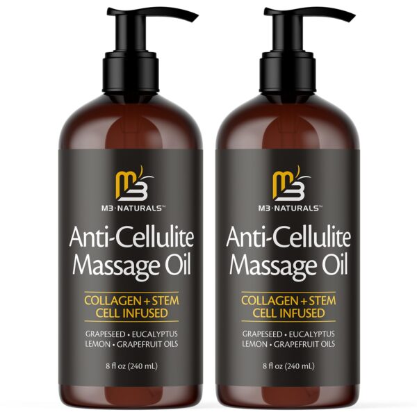 Anti-Cellulite Massage Oil, 2 Pack, Collagen and Stem Cell Skin Tightening Therapy for Women, 8 Fl Oz Each by M3 Naturals