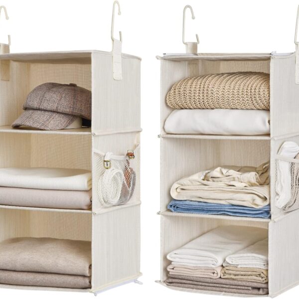 StorageWorks 6-Shelf Closet Organizers, Two 3-Shelf Separable Hanging Shelves for Closet, 12" D x 12" W x 48 3⁄4" H, Mixing of Beige, White & Ivory