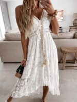 CUPSHE Women's Summer Dresses Sleeveless Lace Casual Tassel Beach Spaghetti Straps Flowy Maxi Sun Dress - Image 4