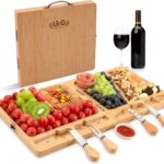 Bamboo Charcuterie Board Set - Large Folding Cheese Board with Knife Set - Unique White Elephant Gift, House Warming Gift, Wedding Gift - 22.8 x 11.4 Inches