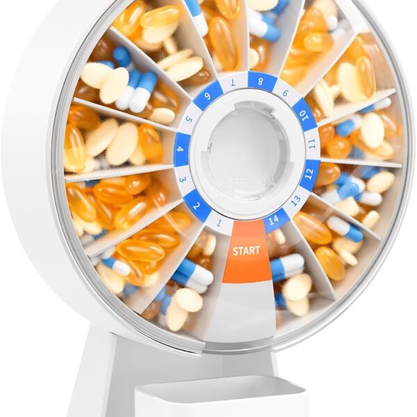Daviky Pill Dispenser Daily, Large Pill Organizer with Wall-Mounted or Standing Use, 14 Days Pill Box, Push Button Design, Weekly Pill Organizer for Vitamin, Medicine.Supplement, Fish Oil
