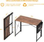 VECELO 39 Inch Folding Desk Simple Assembly Desk, Writing Computer Desk for Home Office Study Office Desk Foldable Table for Small Spaces, Brown - Image 2