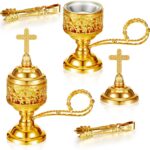 Zonon 2 Sets Incense Burner with Tong, Gold Frankincense Charcoal Incense Stand Holder, Ideal for Yoga, Spa, Aromatherapy, Home and Christian Church Censer