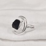 Natural Black Tourmaline Ring, Rough Tourmaline Crescent Moon Adjustable Ring, October, 925 Sterling Silver, Womens Ring, Christmas, Handmade, Statement Jewelry, Raw Gemstone Jewelry (10) - Image 2