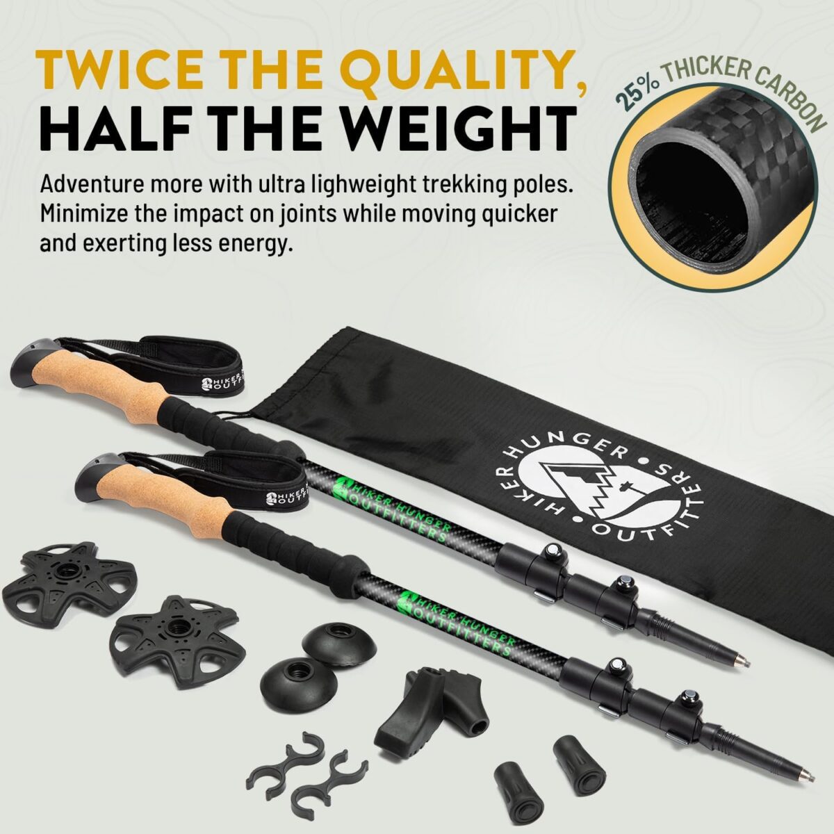 100% Carbon Fiber Trekking Poles by USA Brand - Ultra Strong Lightweight Collapsible Hiking Poles with Cork and EVA Foam Grips & Quick Adjustable Flip Locks - Image 2