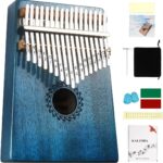 FLSEPAMB Kalimba 17 Key Thumb Piano with Mahogany Wood Portable Mbira Finger Piano Gifts for Kids and Piano Beginners Professional (Blue)