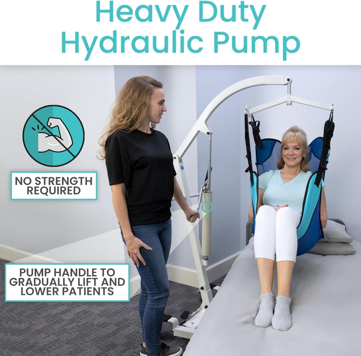 Vive Hydraulic Patient Lift for Home Use with Sling - Portable, Medical Patient Transfer Lift System - Sit to Stand Lift Assist for Elderly - Floor & Fall Elderly Lift - for Car, Wheelchair & Bed - Image 5
